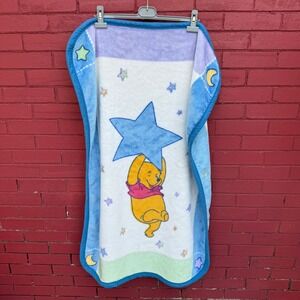 Vtg Disney Winnie the Pooh Star Moon Baby Blanket Blue White 30x43 Kidcore